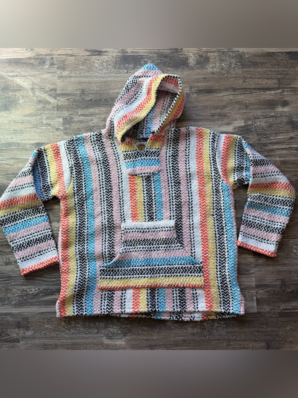 Earth Ragz Baja multicolor striped pullover hoodie sweater women’s small